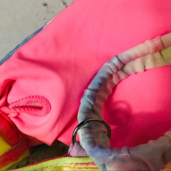 TiniBikini Pastel Tie Dye Strappy Zipper Two-Piece Swimsuit High Waist XS - Picture 8 of 9